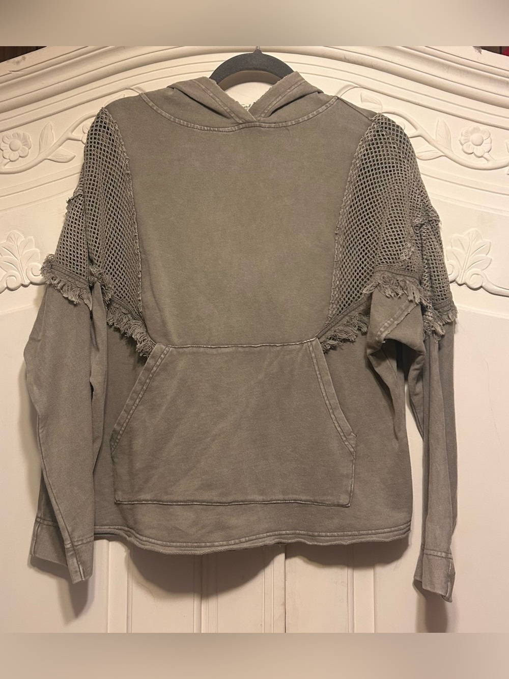Easel Washed Olive Mesh-Trim Hoodie - NWOT
